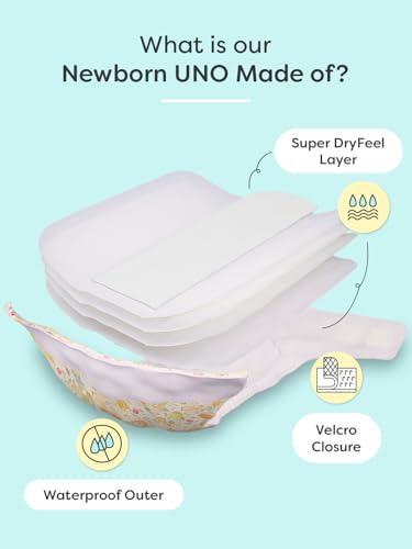 Image of superbottoms Newborn Uno Cloth Diaper - Reusable And Washable Cloth Diaper For Newborn Babies From 0-3 Months(0-7 Kg)|Softest And Safest Cloth Diapers With Dry Feel Magic Pad(Baby Hearts),2 Count