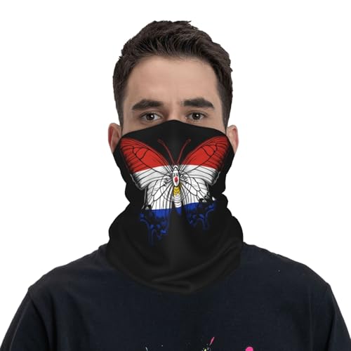 Paraguay Paraguayan Flag Butterfly Neck Gaiter Balaclava Face Mask for Men Women Patriotic Design Seamless Bandana Cover Scarf Headwear Headband Head Wrap White