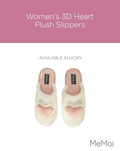 MeMoi Women's 3D Heart Plush Slippers2
