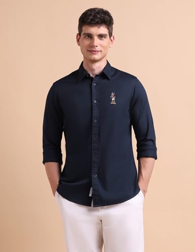 Image of U.S. POLO ASSN. Solid Tailored Fit Shirt for Men - 100% Cotton, Breathable & Comfortable, Full Sleeves Casual Shirt for Men