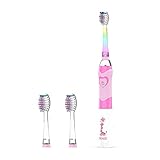 SEAGO Kids Electric Sonic Toothbrush with Timer, Children Battery-Powered Tooth Brush with Colorful LED Light for Boy and Girl, 2 Extra Replaceable Heads (Pink)