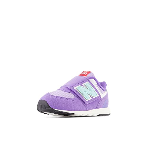 Image of New Balance Kid's 574 New-B V2 Heritage Brights Hook and Loop Sneaker, Violet Crush /Bright Cyan, 3.5 XW Infant