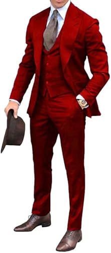 Men's Groomsmen Slim Fit Suits Tuxedos 3 Pieces for Wedding Casual Business Blazer Sets HRX11