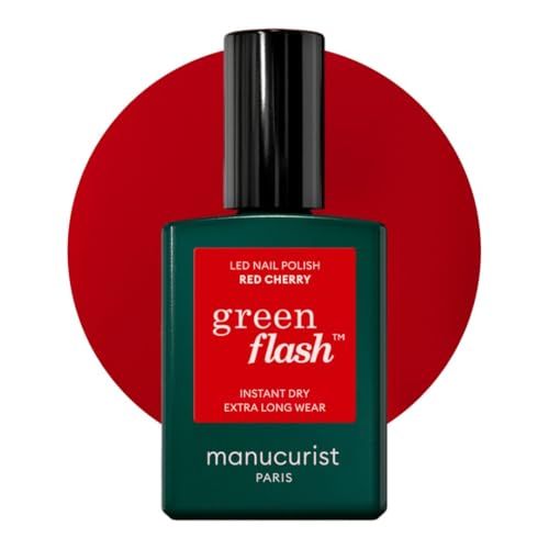 Manucurist Green Flash LED Red Cherry Gel Nail Polish - Vegan, 12-Free, Plant-Based - Strengthens and Protects the Nail - Red Gel Polish - Valentines Day Gifts for Women - Gifts for Her