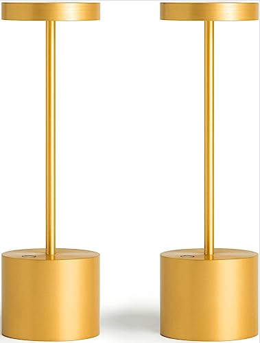 2 Pack Cordless Table Lamp Rechargeable,Portable Battery Powered Led Desk Lamp,5000Mah Battery Up To 40 Hours,3-Levels Brightness Stepless Dimming Table Light For Restaurant/Bars/Indoor/Outdoor(Gold) #TOP13