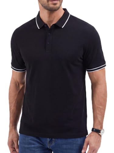 Camiseta polo para hombre de manga corta en mezcla de algodón, estilo clásico casual para golf | Material suave y transpirable, con tecnología antitranspirante, lavable a máquina miniatura 1