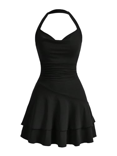 Image of SOLY HUX Cute Halter Mini Dresses for Women Summer Sexy Club Party Backless Short Sundress