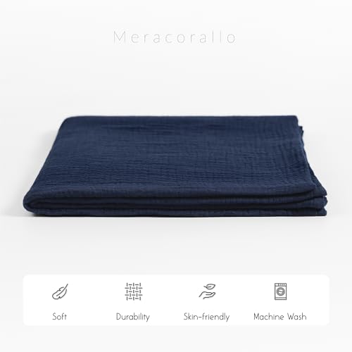 Image of Meracorallo Muslin Swaddle Blanket, 100% Cotton Receiving Blanket Soft and Breathable Swaddle Wrap for Baby Boys and Girls, Navy Blue