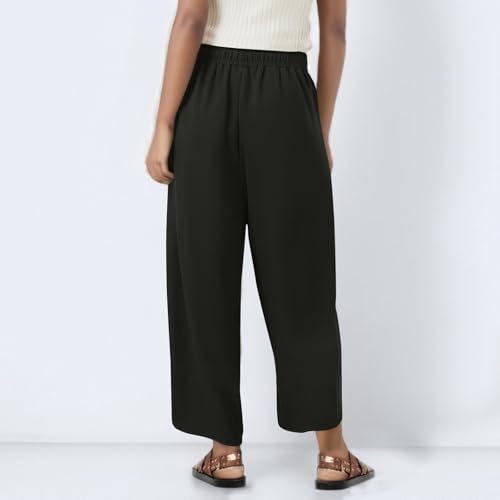 Capri Pants for Women Casual Summer Wide Leg Cotton Linen Pants Elastic Waist Beach Cropped Trousers with Pockets3