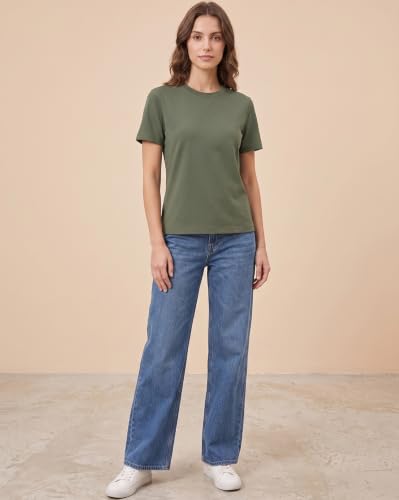 Image of NOBERO 100% Cotton T-Shirts for Women Stylish | Regular Fit | Solid T Shirts for Women 180 GSM Combed Cotton | Crew Neck Half Sleeve