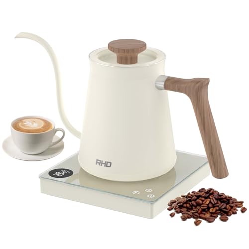 0.6L Gooseneck Electric Coffee Kettle with 40~100 Temperature Adjustable 1000W Fast Boiling 304 Stainless Steel Mini Brew Coffee Kettle Tempered Glass Touch Control Panel High Grade