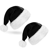 YRDQNCraft 2PCS Black Santa Hat for Adults, Traditional Black and White Plush Christmas Hat for C...