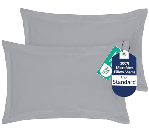 Image of Royale Linens Pillow Shams 2 Pack Standard Size 20x26 Inch - 1800 Microfiber - Bed Pillow Shams, Wrinkle Resistant Super Soft and Cozy - Back Overlap Closure - Oxford Pillowcase (Standard, Silver)