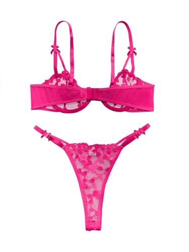 Image of Lilosy Sexy Underwire Cute Push Up Strappy Embroidered Mesh Sheer Lingerie Set See Through Panty Bra