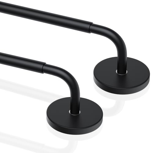 Rodzwin 2 Pack Magnetic Curtain Rod for Door, 18 to 30 Inch Curtain Rod 1/2 Inch Diameter Adjustable Rods for French Doors Window Metal Doors Cafe(Black, 2Pack)