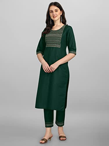 Image of VredeVogel Women Cotton Slub Straight Kurta Set With Pant and Net Embroidery Dupatta