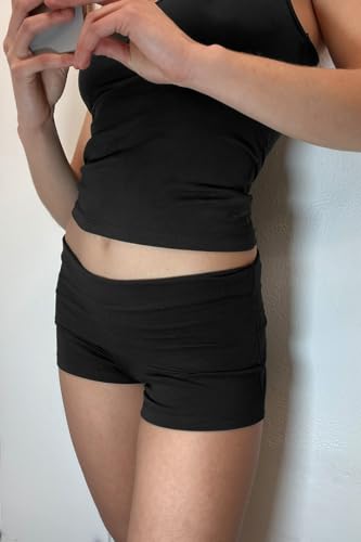 Image of KMBANGI Womens Fold Over Shorts Elastic Waist Y2k Lounge Shorts Foldover Cute Pajama Micro Bottoms Mini Shorts Sleepwear