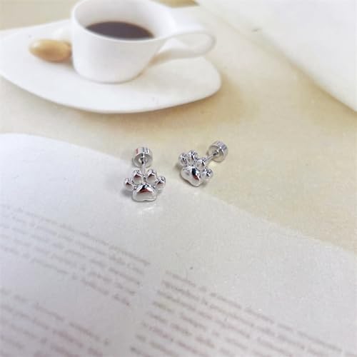 Cute 20g Paw Dog Cat Print Screw Flat Back Small Stud Earrings for Women Teen Girls Simple Stainless Steel Silver Gold Plated Animal Cartilage Tragus Piercing Little Studs Hypoallergenic Fashion Jewelry Birthday Gift4