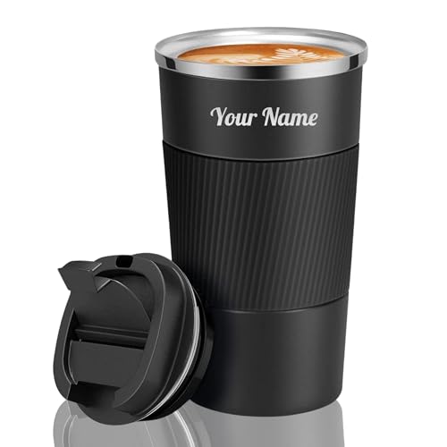 Image of Power Plus Cafe Buddy Stainless Steel Vacuum Coffee Mug with Silicon Grip | Premium Flip Top Locking Cap | Capacity 510ml | 304 Grade Steel | Coffee Mug with Lid for Home & Office (Black)