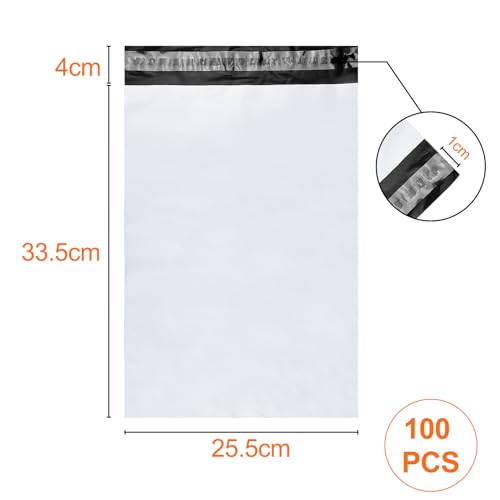 Magrimaxio 100 Stück versandbeutel, versandtüten für kleidung, versandtaschen, shipping bags, verpackungsbeutel plastik, versandtasche, mit Selbstklebeverschluss, blickdicht, L, (10x13inch/25.5×33cm)