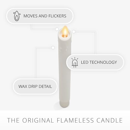 Image of Luminara White Single Wax Drip Flameless Candle Tapers (1 x 9.5 inch), Moving Flame LED Candle Unscented Real Wax with Dripped Top Timer Function, Table, Mantel, Holiday Decoration