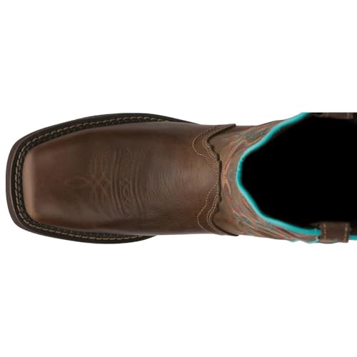 Justin Raya 12" Women's Cowgirl Boot, Scalloped Collar, J-Flex Comfort, Square Toe, Brown - 8.5B4