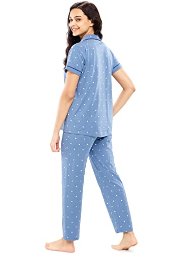 Image of ZEYO Women's Cotton Heart Printed Stylish Night suit set of Shirt & Pajama Set 5612