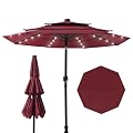 HOMPUS 11FT 3 Tiers Solar LED Patio Umbrella for Outside, Outdoor Market Umbrella with Push Button Tilt, Pool Umbrella w 40 LEDs for Backyard, Deck, Garden, Burgundy