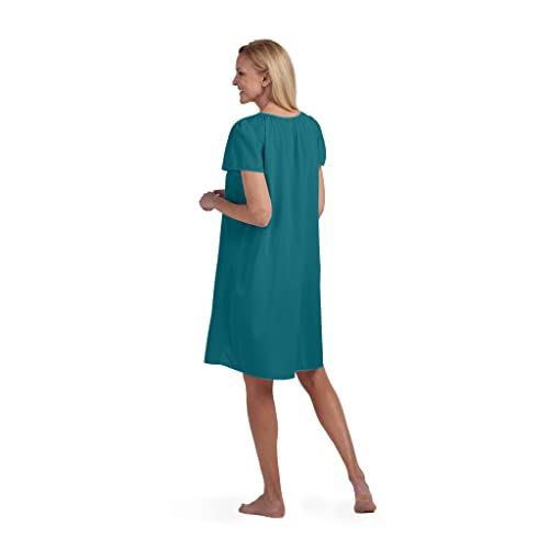 Miss Elaine Nightgown - Women's Short Tricot Nightgown, Flutter Sleeves And Premium Lightweight Fabric, Embroidered Neckline (Small, Teal) #TOP1