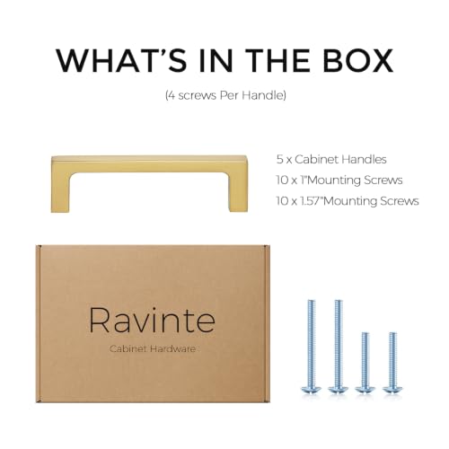 Image of Ravinte Brushed Gold Kitchen Cabinet Solid Handles,3-1 /2 Inch,5 Pack