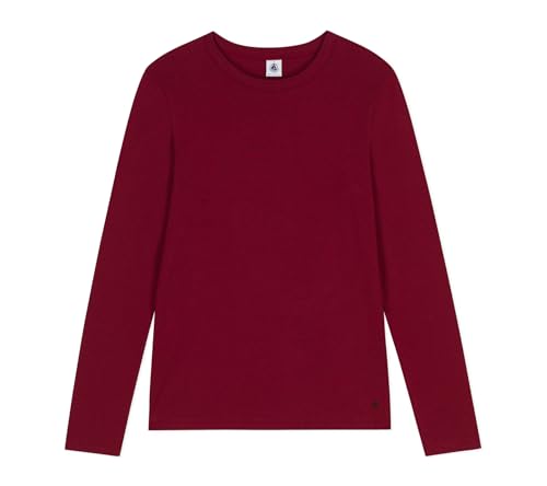 Petit Bateau The Iconic Long-Sleeved Cotton T-Shirt for Women Burgundy Color Sizes XXS-XL