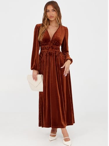 Sissyaki Women's Long Sleeve Velvet Dresses Fall Winter Long Dress Wedding Guest Party Maxi Dress3