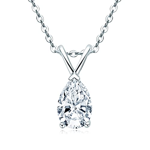 Moissanite Necklaces for Women, 18K White Gold Plated Sterling Silver 1.5ct Pear Cut Solitaire...
