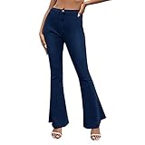 Petalum Damen Jeans Skinny Hose Bootcut aus Denim, hohe Taille, ausgestellt, schicke Hose, lässig, sexy, unten, Glocke, Knopfverschluss, Elefant, dunkelblau, 36