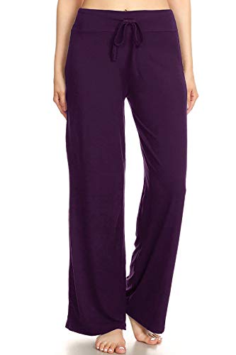 Image of Leggings Depot Women's Wide Leg Drawstring Pajama Pants for Lounge, Sleep | Soft, Breathable Poly-Span, Drawstring Waist, Comfy, Casual, Yoga, Everyday