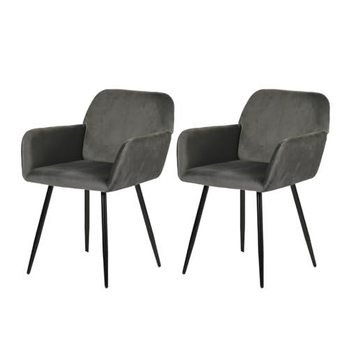 EGGREE Esszimmerstühle 2er Set Samt Stühle mit Armlehnen Gepolsterte Küchenstühle Moderner Design, Hochwertige Stühle für Esszimmer Wohnzimmer mit Stabilen Metallbeinen Tragkraft 150 kg, Dunkelgrau EGGREE Esszimmerstühle 2er Set Samt Stühle mit Armlehnen Gepolsterte Küchenstühle Moderner Design, Hochwertige Stühle für Esszimmer Wohnzimmer mit Stabilen Metallbeinen Tragkraft 150 kg, Dunkelgrau