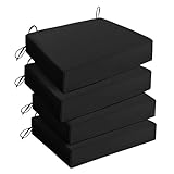 UNIKOME Outdoor Chair Cushions Pack of 4, Water Resistant Patio Cushions with Ties, High Density Sponge Filling Square Corner Seat Cushions for Outdoor Furniture, 18.5'x16'x3', Black