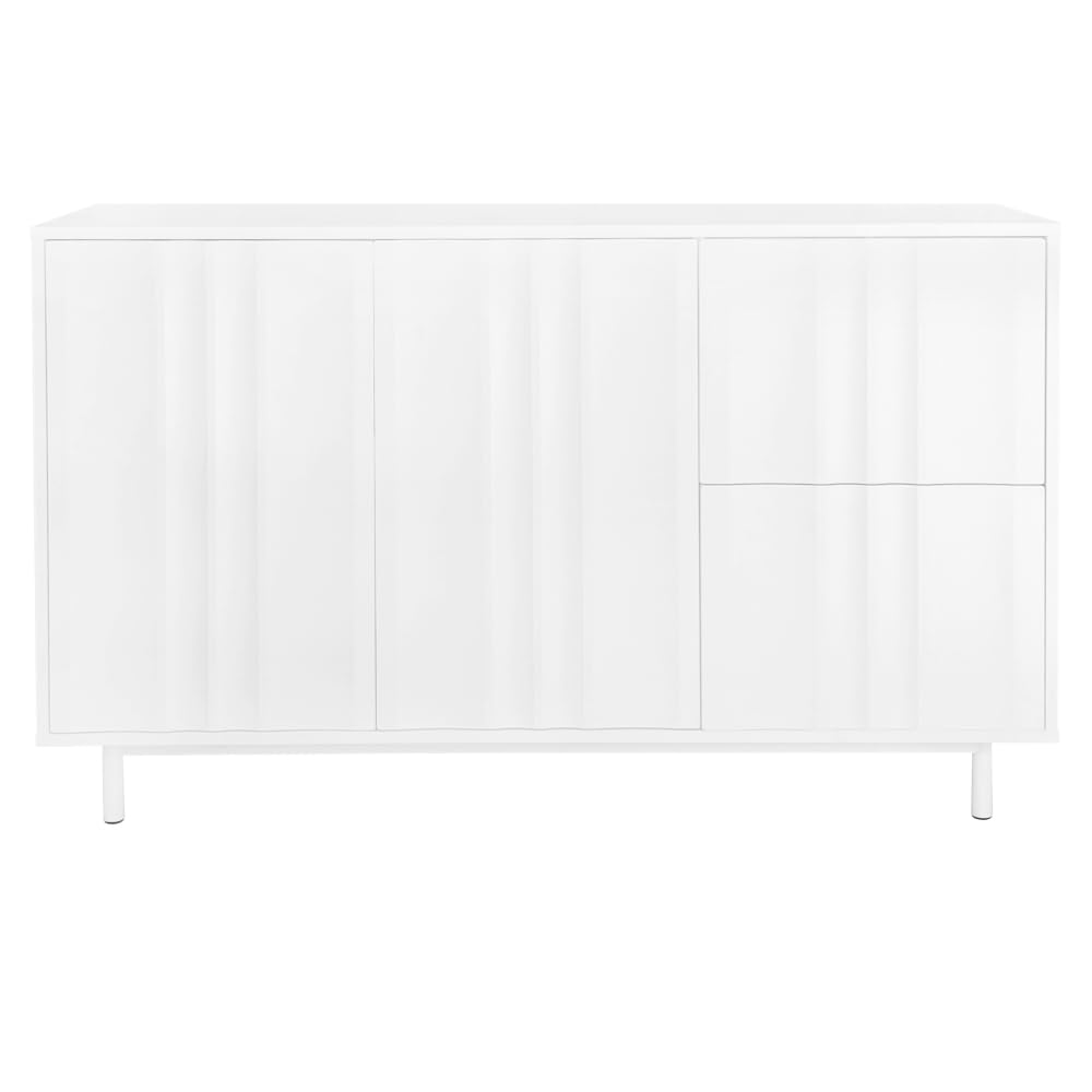 Wave Pattern Storage Cabinet with 2 Doors and 2 Drawers, Adjustable, Suitable for Study,Entrance and Living Room (White + MDF)