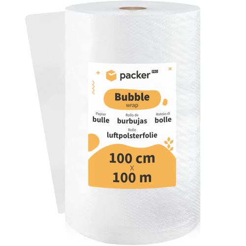 packer PRO Rollo Burbujas Embalaje de Plástico, 100cm Ancho y 100m longitud