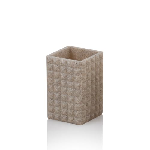 Aqa Design Set Accessori Bagno Completo 4 Pezzi Collezione Dakar In Resina Sabbia Con Dispenser Sapone Liquido, Portaspazzolino, Portasapone E Portascopino. Design Minimalista E Alta Qualità - 3