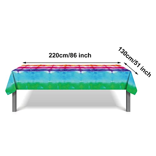 Peony Man 2 Pieces Tie Dye Tablecloth Rainbow Plastic Rectangle Table Cover Colorful Tablecloth For Tie Dye Party Supplies Kitchen Dining Picnic Decoration, 51 X 86 Inch #TOP1
