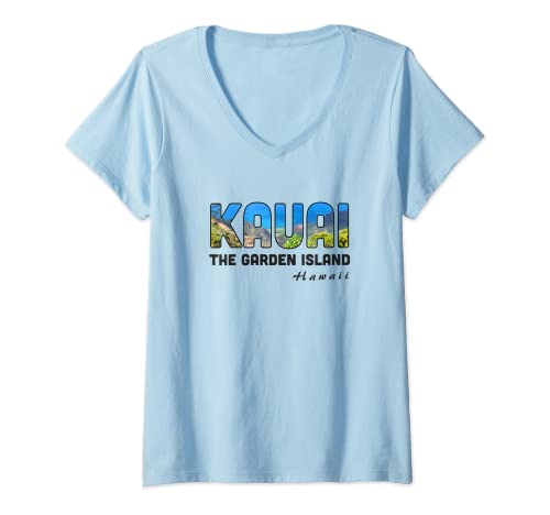 Mujer Kauai Garden Island Hawaii Tourist Vacation camiseta hawaiana Camiseta Cuello V