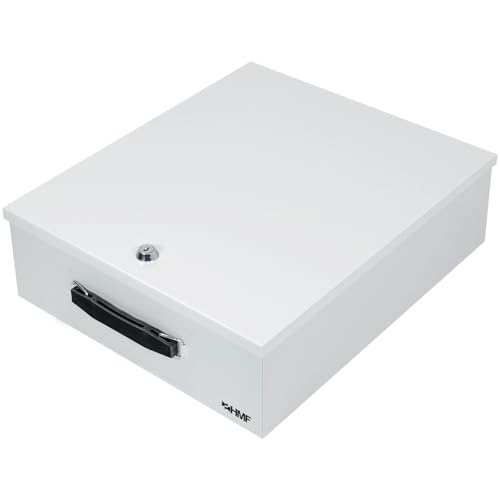 HMF 142-07 Boîte de rangement XL en métal verrouillable pour classeurs | DIN A4 / B4 | Gris clair