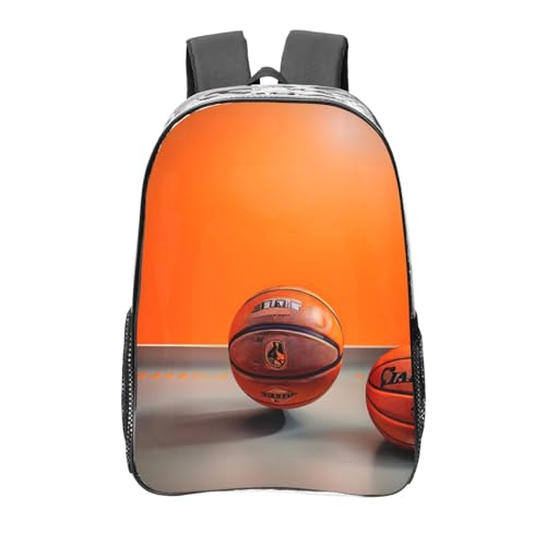 LNNIUK Mochilas transparentes de 16 pulgadas con estampado naranja de baloncesto para oficina, mochila grande transparente para la universidad, Transparente, Talla única