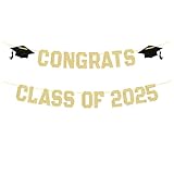 Gexolenu Gold Congratulats Class of 2025 Graduation Theme Party Decoration Banner, Congrats Grad Banner, Black Glitter Graduation Banner, 2025 Black Congratulations Grad Party Decorations