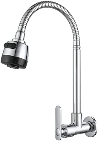 Wall Mount Faucet - Cold Water Faucet Only Gooseneck Kitchen Sink Faucet with Sprayer, Bathroom Mop Laundry Sink Faucet Wall Mounted Faucet Kitchen Tap