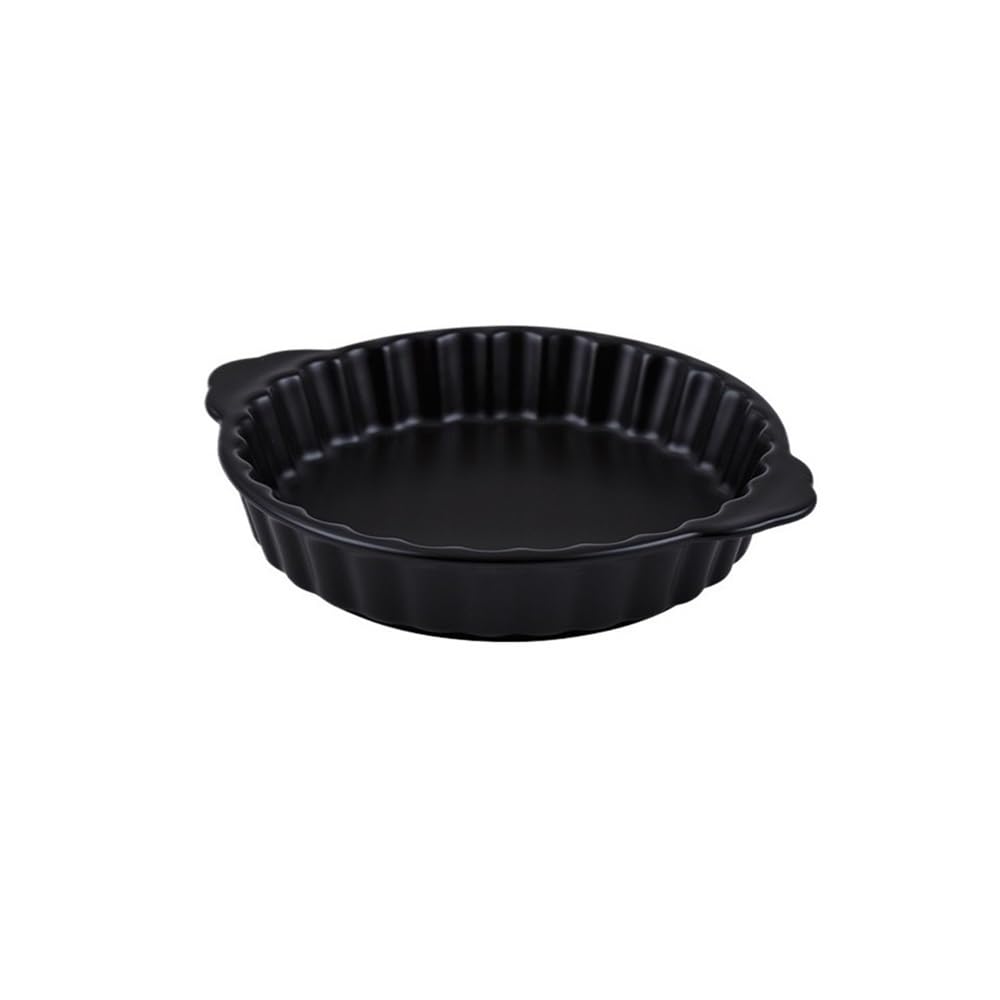 Plat à four circulaire en céramique noire de 360 ml avec double oreille pour steak