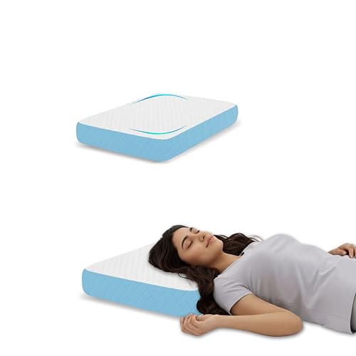 Image of Memory Foam Pillow, High Density Cervical Support for Neck Pain, 50x30x6 cm, Luxury Breathable Outer Cover, Orthopedic Bedding for Side Sleeper, Aligned Spine, White /Sky Cushion Unit