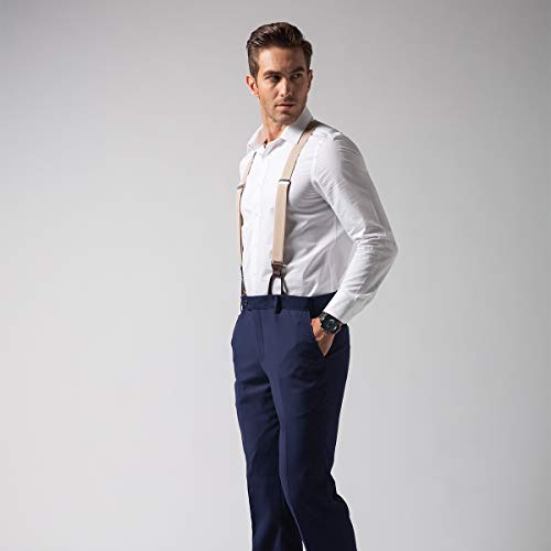 Grade Code Mens Button End Suspenders 49 Inch Y-Back Adjustable Elastic Tuxedo Suspenders (Khaki-2) #TOP3