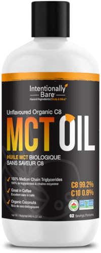 Intentionally Bare MCT Oil Unflavored - Low-Carb MCT Oil with C8 for Focus, Energy and Curb Cravings - Pure, Non-GMO and Gluten-Free Coconut Oil - Ideal for Coffee, Tea, Salads and Smoothies - 32 oz